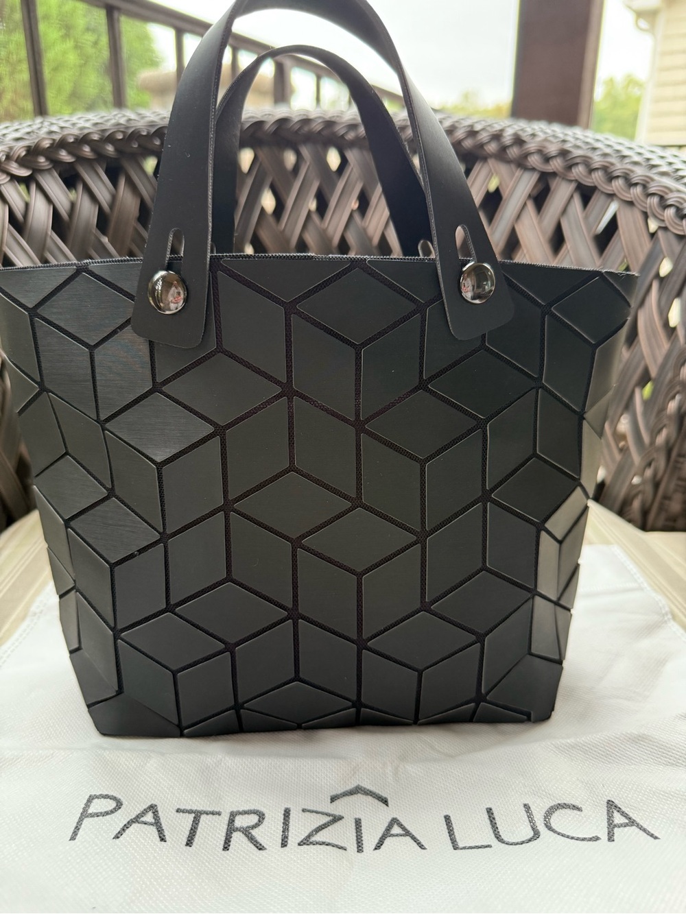 Patrizia Luca Black Slanted Square Geometric Panel Tote